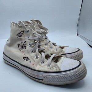 Converse CTAS HI Girls Size 5.5 Egret Black White Shoes Butterfly School Casual